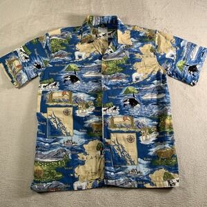 David Carey Originals Shirt Mens XL Alaska‎ Map Wildlife Camp Cotton Viscose